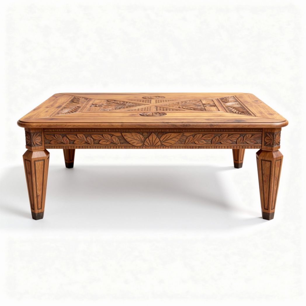 Table basse en bois sculpté de 90 x 60 x 45cm pour salon ou bureau