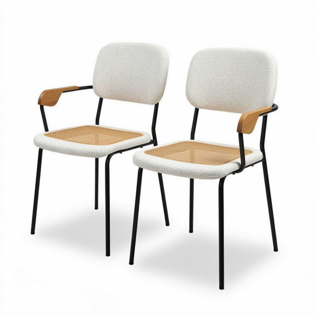 Chaises en métal noir avec accoudoirs en bois et rembourrage beige