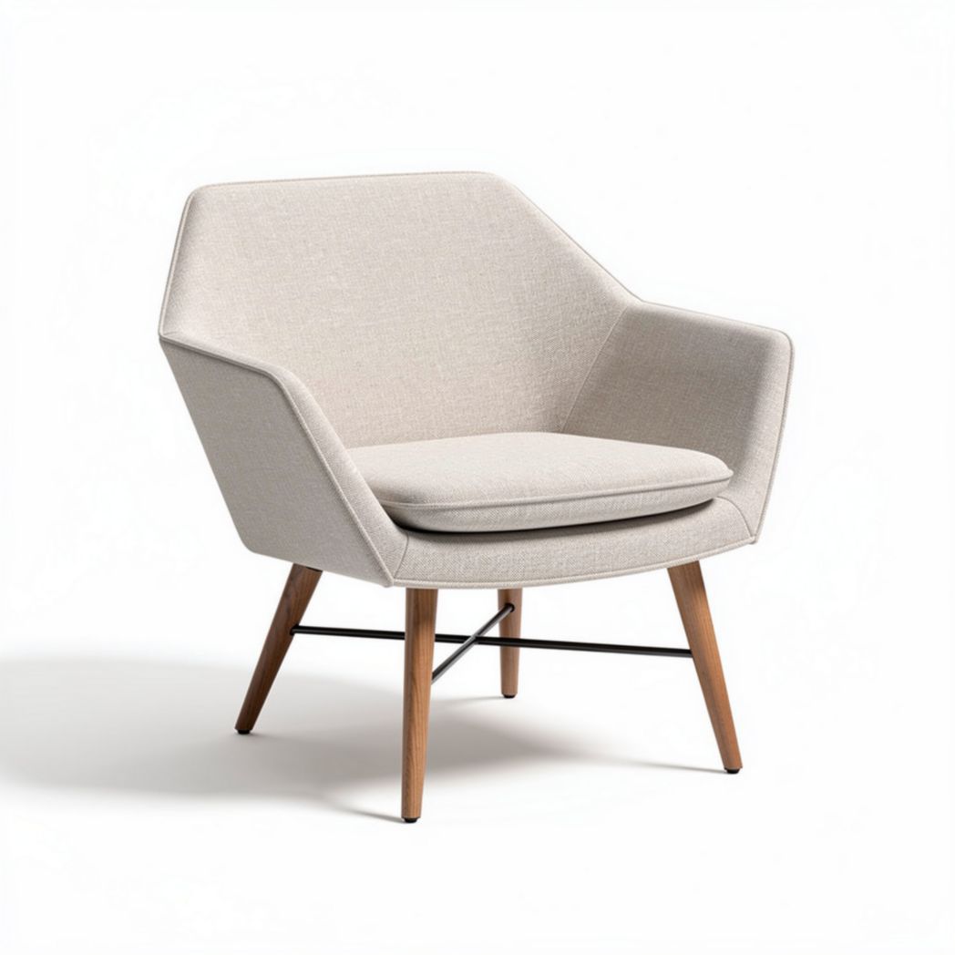 Fauteuil en tissu beige avec pieds en bois 70 x 70 x 75cm pour salon