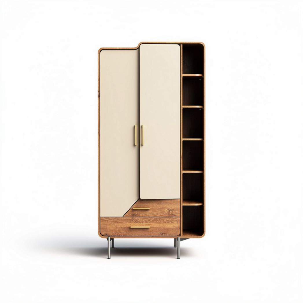 Armoire en bois avec portes blanches et étagères ouvertes 80 x 40 x 180cm