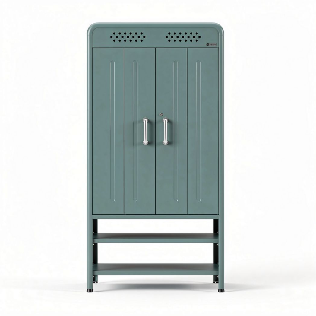 Armoire en métal gris avec étagère inférieure dimensions 180 x 90 x 45cm
