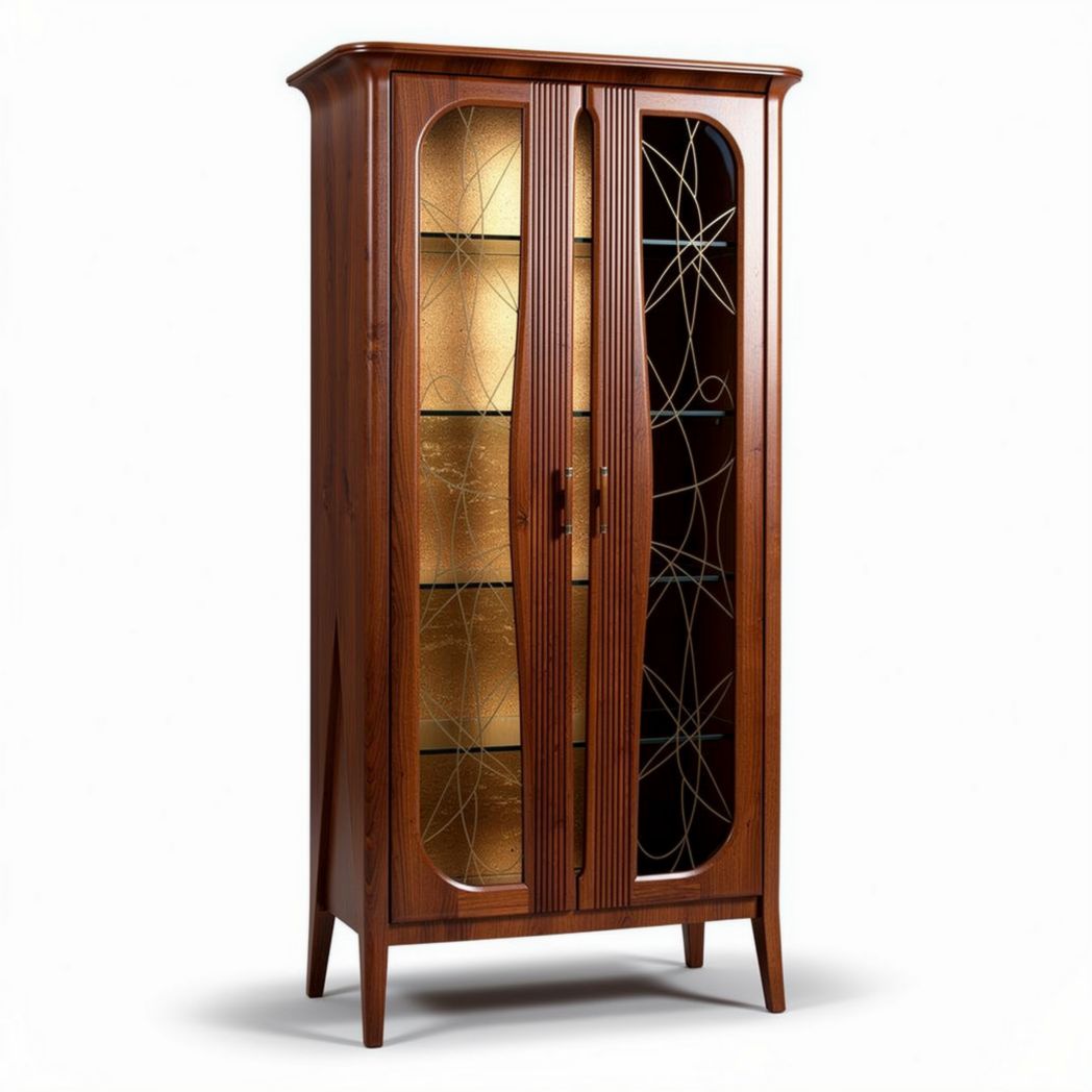 Vitrine en bois de chêne de 80 x 40 x 180 cm avec portes en verre décoratif