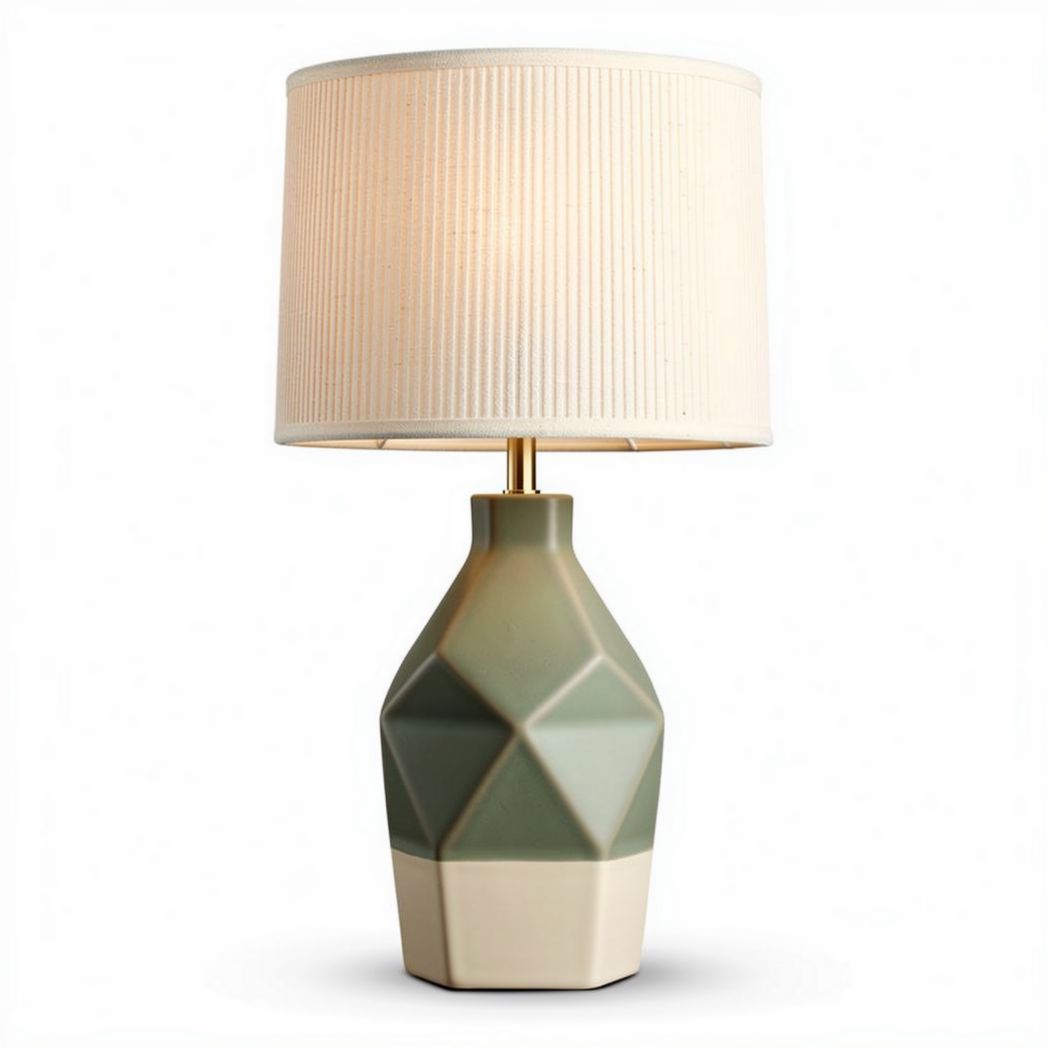 Lampe en céramique verte et blanche avec abat-jour en tissu de 25 x 25 x 50 cm