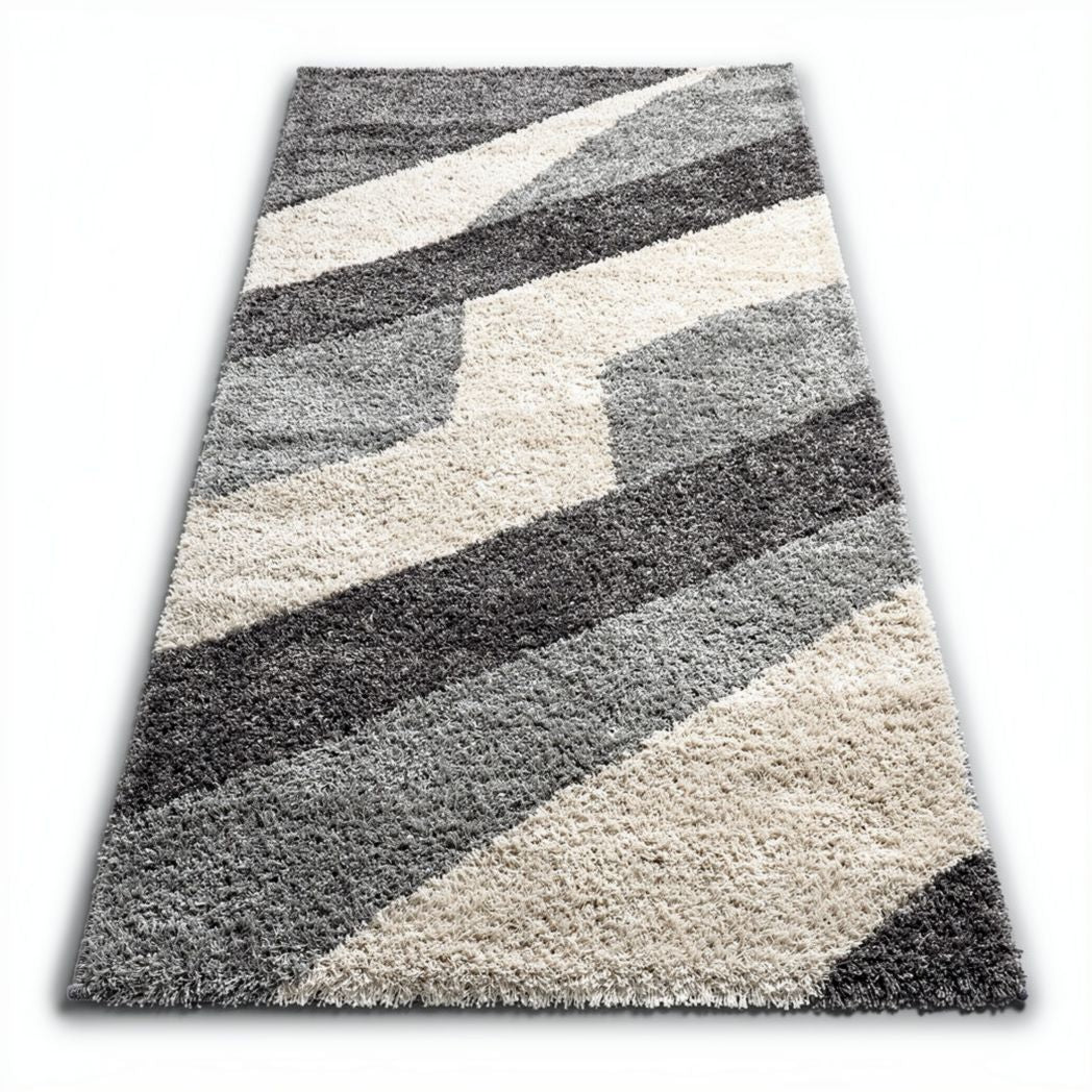 Tapis moderne en polyester gris et beige 150 x 90 x 2cm pour salon