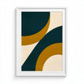 Affiche artistique abstraite fond beige et bleu vert dimensions 40 x 30 x 2cm cadre blanc