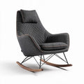 Fauteuil à bascule en tissu gris avec coussin et structure en bois 85 x 75 x 100cm