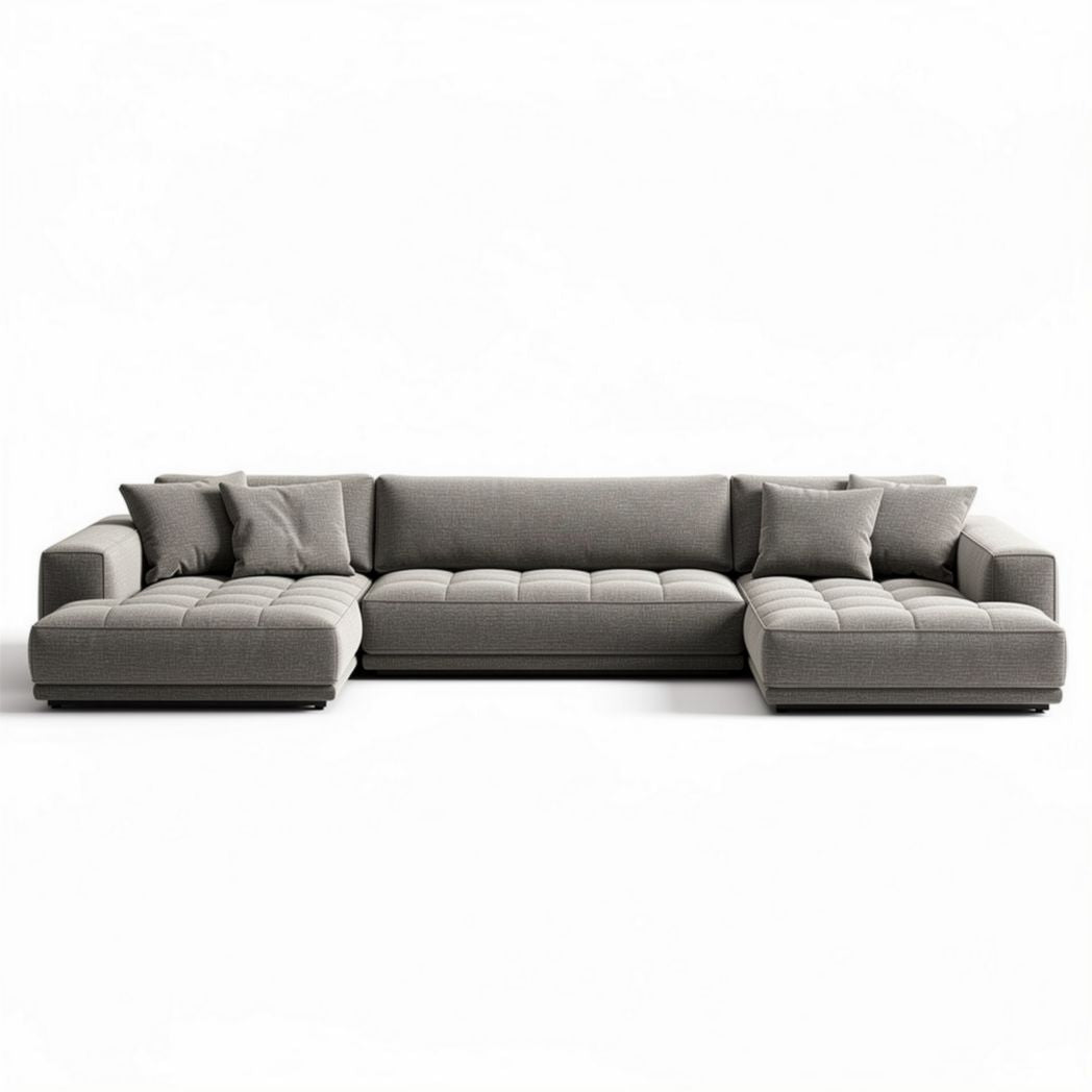 Canapé d'angle en tissu gris avec coussins inclus dimensions 250 x 90 x 85cm