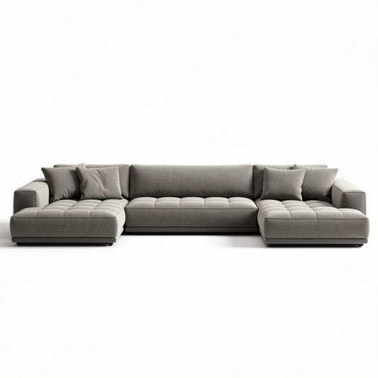 Canapé d'angle en tissu gris avec coussins inclus dimensions 250 x 90 x 85cm