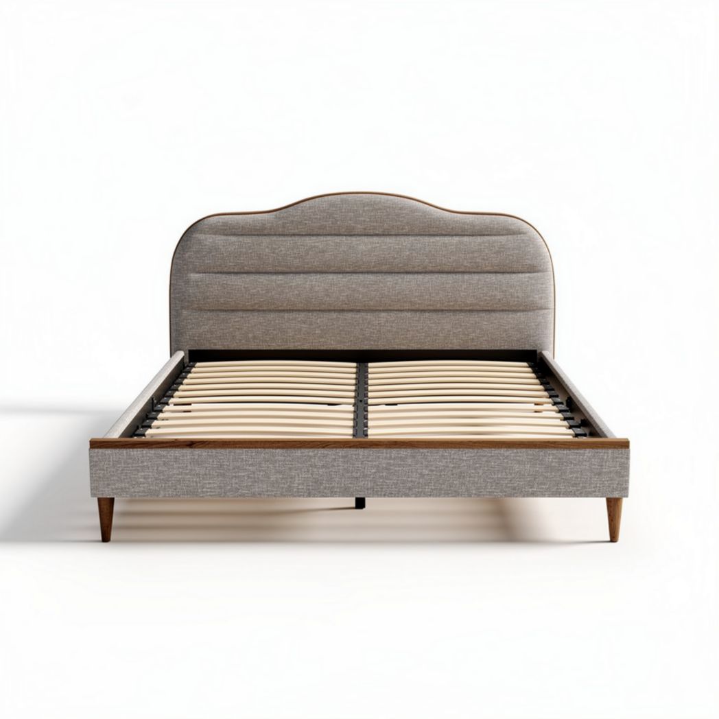 Lit double en tissu gris avec sommier à lattes 200 x 160 x 120 cm