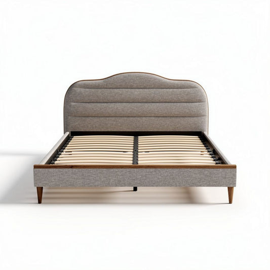Lit double en tissu gris avec sommier à lattes 200 x 160 x 120 cm